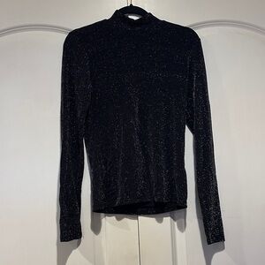 Amisu Black Glitter Turtleneck Blouse